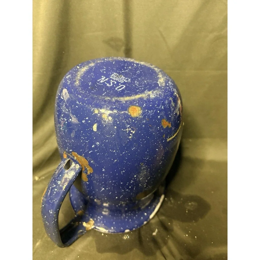WWII USN Geuder Paeschke & Frey Co Blue Enamel Graniteware Pitcher 5 QT - Picture 9 of 9